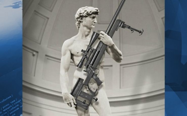<p>В рекламе статуя Давида работы Микеланджело держит в руках винтовку AR-50A1, названную произведением искусства</p>