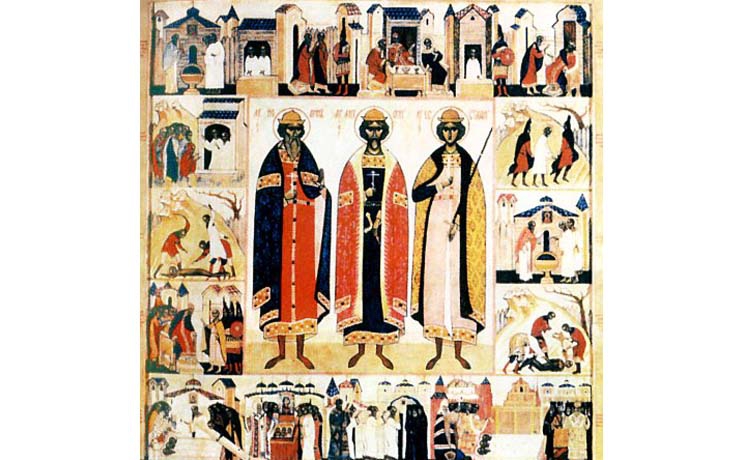 <p>Святые мученики Антоний, Иоанн и Евстафий Виленские, Литовские служили при дворе великого князя Литовского Ольгерда</p>
