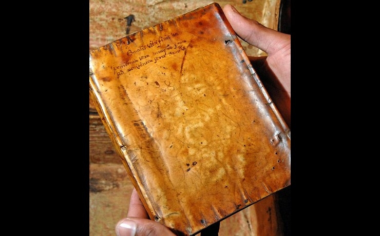 <p>Переплет испанской книги, датируемой XVII веком сделан из овечьей кожи</p>