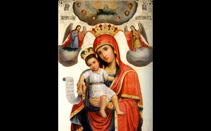 <p>Икона Божией Матери "Достойно есть" находится на горнем месте алтаря соборного храма Карейской обители на Афоне.</p>
