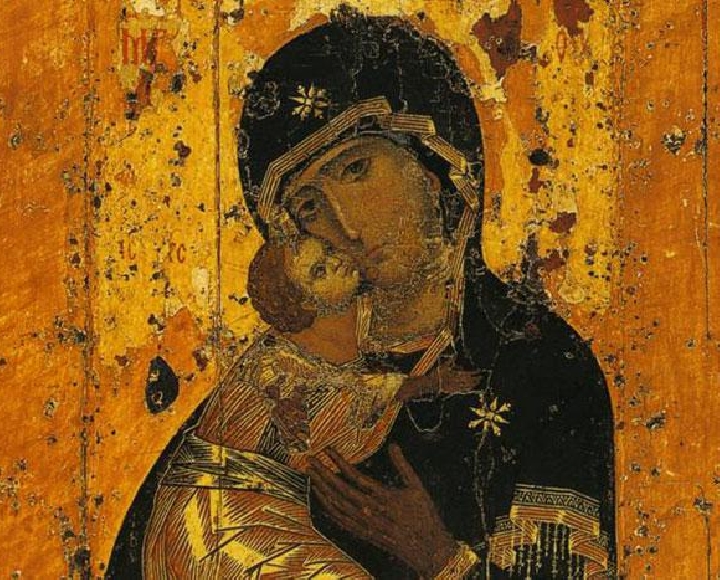 Владимирская икона Божией Матери написана Евангелистом Лукой на доске от стола.